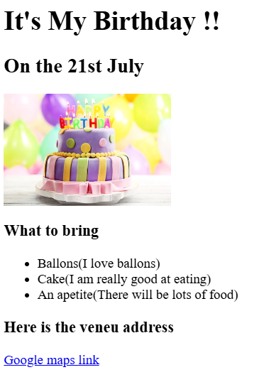 Birthday invite portfolio screenshot
